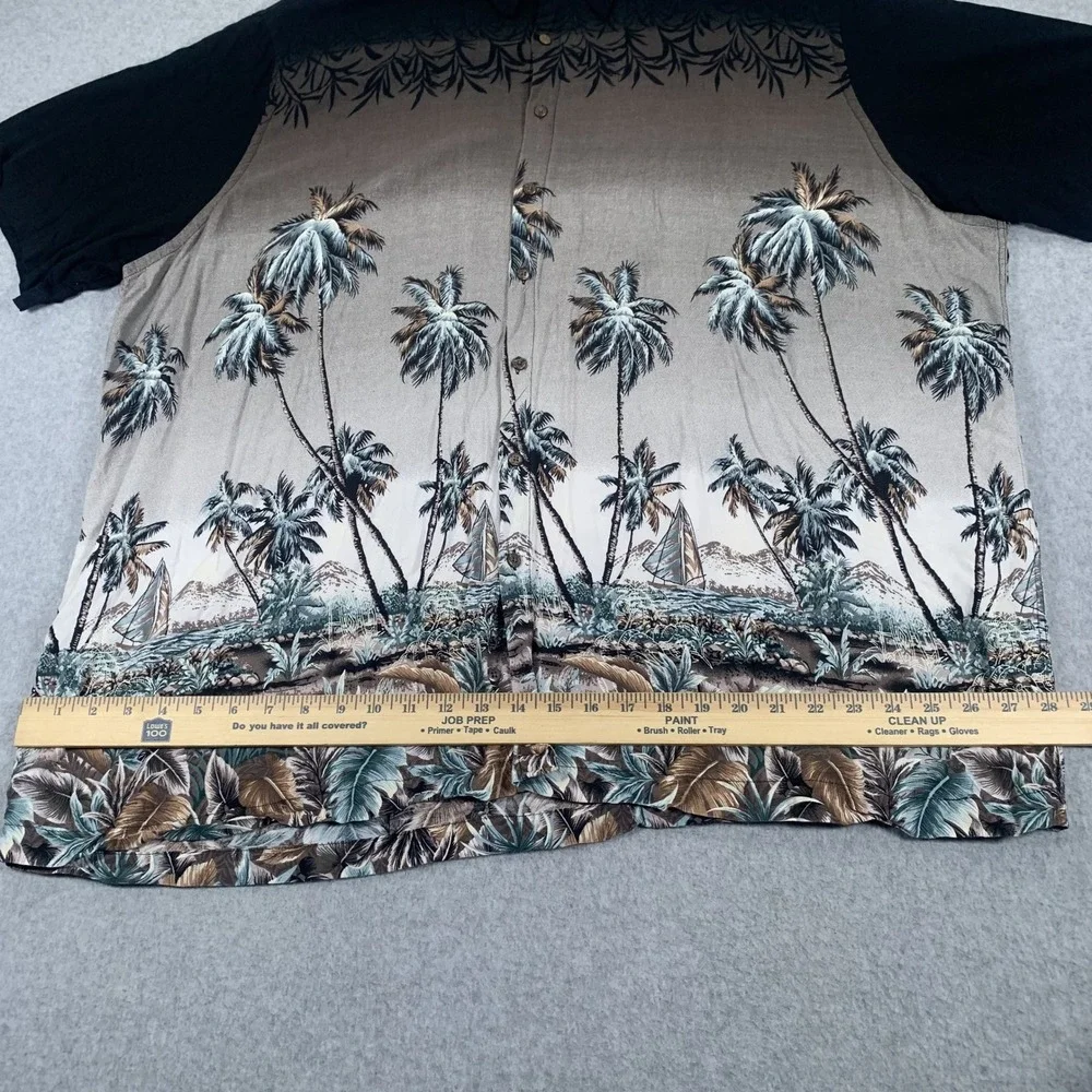 David Taylor Button Down Shirt Mens 4XL Black Brown Tropical Palm Tree Rayon